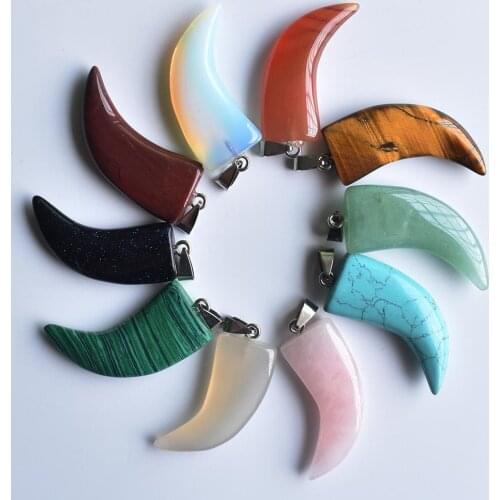 2020 New Fashion top quality assorted natural stone mix ox horn pendants charms for jewelry making 10pcs/lot Wholesale free