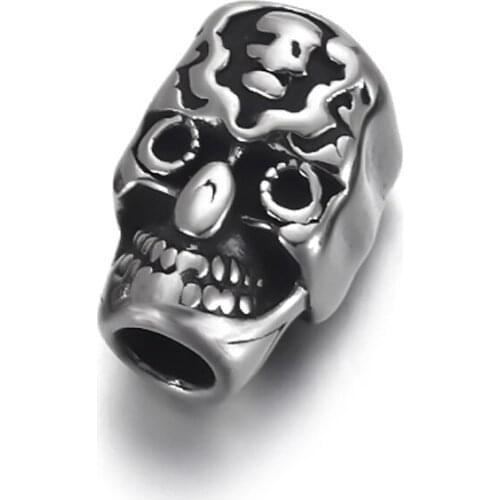 316L Stainless Steel Skull Bead Spacer Polished 3.5mm Hole Beads Metal Charms DIY Bracelet Jewelry Making Accessories