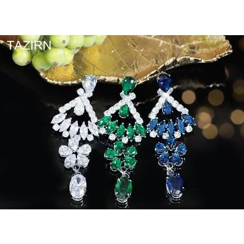 2021 New 5A Level CZ Drop Earrings Full Cubic Zirconia Long Dangle Earrings Statement Adornment Wedding Jewelry Accessories