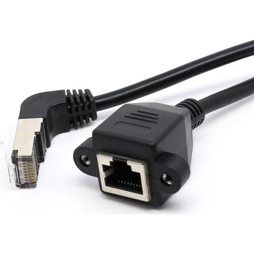 STP UTP Cat 5e Male to Female Ethernet Network Extension Cable with Panel Mount Up Angled 90 Degree 30cm