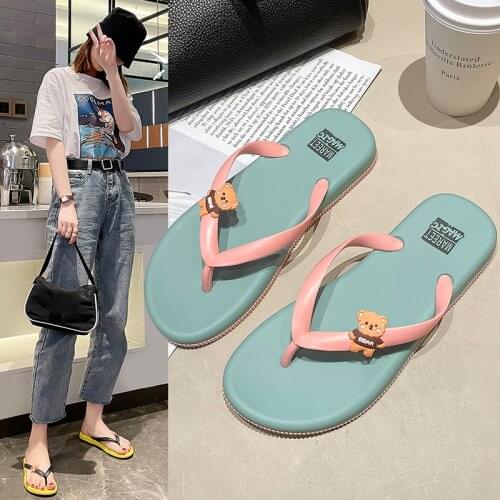 Women Flip Flops Slippers New Solid Color Summer Shoes Fashion Cartoon Slipper Female House Shoes Casual Non-Slip Beach Sandals