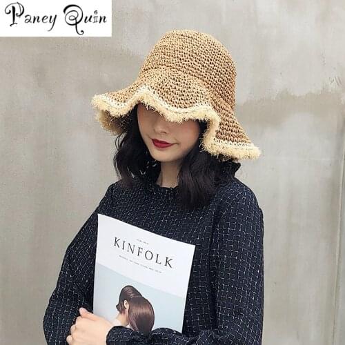 Hat woman summer straw hat woman folding outdoor sunshade hat furry edge hollowed beach hats women fashion elegante cap