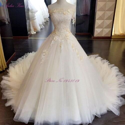 Julia Kui New Style A-line Wedding Dress Strapless Beading Crystals Appliques Lace Bridal Dress Floral Print Vestido de noiva