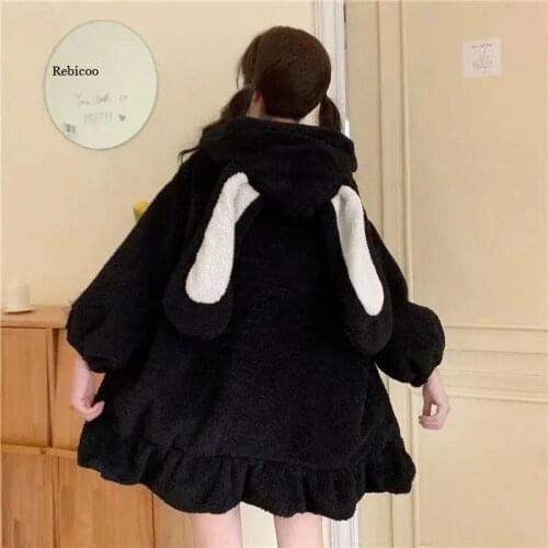 Harajuku Kawaii Rabbit Ear Sweatshirt Hoodie Women Streetwear Winter Plus Size Women Loose Hoodie Cute Japan Harajuku Clothes