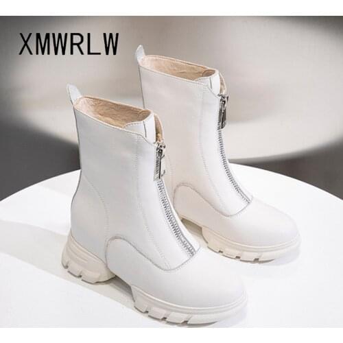 XMWRLW Split Leather Boots For Women Autumn Winter Shoes Fashion Zip Female Hidden Heel Ankle Boots Women Plush Boot Size 31