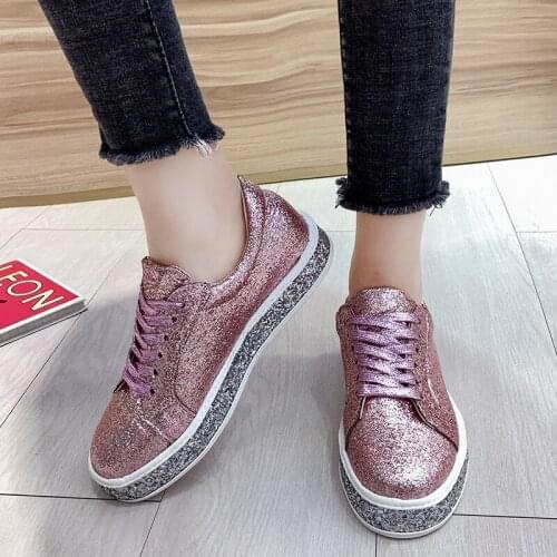 Womens Sequined Shiny Casual Shoes 2021 Spring New Large Size Womens White Shoes Flat Bottom Shoes Sports Shoes Womens Shoes