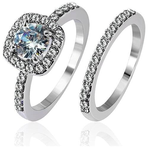 Crystal Engagement Ring for Women White Cubic Zirconia Silver Color Double Ring 2021 Wedding Trend Female Jewerly Women Ring