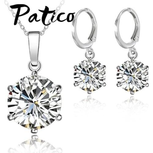 Fashion 925 Sterling Silver Necklace Pendant CZ Crystal Cubic Zircon Crystal Lever Back Earrings Jewelry Sets For Women Gifts