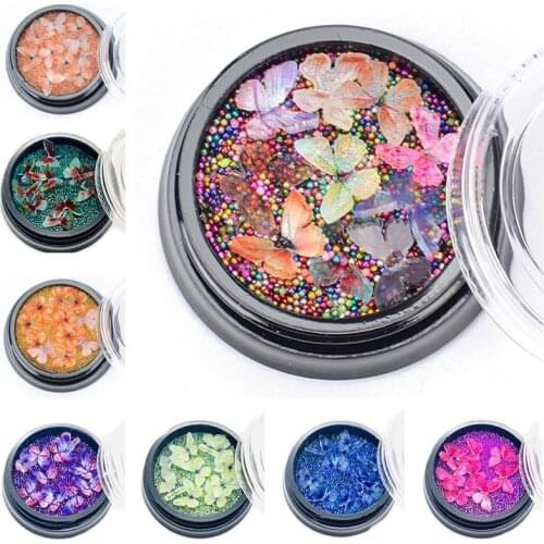 1Set 3D Colorful Butterfly Charm Nail Art Rhinestones Decoration Pixie Ornaments Glass Balls Micro Beads Crystal DIY Manicure AB