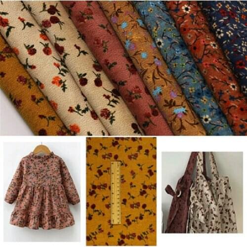 100*150cm Floral Printing Velvet Fabric Soft Corduroy Fabric For Diy Tablecloth Dress Kids Clothing Curtain Bag Sewing Crafts