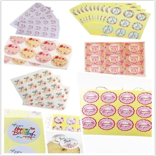120PCS/lot Lovely Round Thank You Flowers DIY Hand Made Paper Label Sticker DIY For Gift Cake Baking Various Sealing Sticker