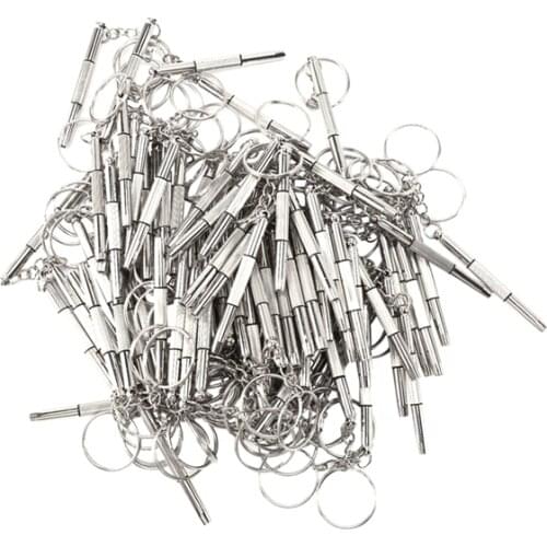 100Pcs/Pack 3 in 1 Eyeglass Screwdriver Sunglass Glasses Watch Repair Tool Kit with Keychain Portable Screwdriver Tool Retail