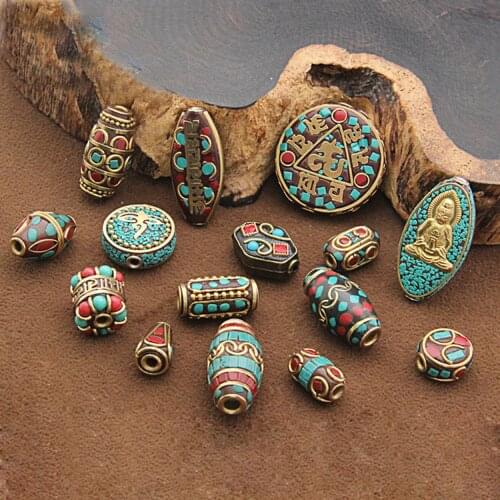 2# Handmade Nepalese Buddhist Tibetan Brass Metal & Clay Loose Craft Beads for Necklace Jewelry Making DIY