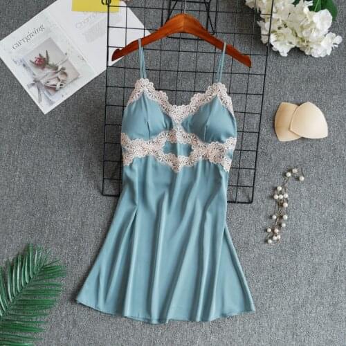 Satin Night Dress Women Elegant Nightgown Sexy Hot Erotic Sleepwear Embroidery Lace Silk Women Lingerie Sleepshirts For Sex