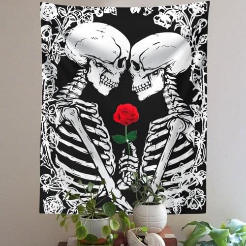 Skull Tapestry Wedding Meditation Skeleton Tapestry Rose Tapestry Starry Tapestry Black and White Stars Tapestry for Room