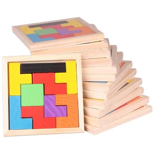 Wooden Tetris Game Educational Jigsaw Puzzle Toys Wood Tangram Brain-Teaser Puzzle Preschool Children Kids Toy YH1059