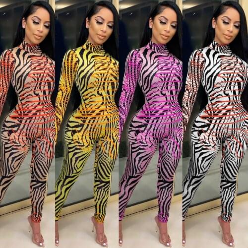 Ready to Ship Slim patterned long-sleeved club dress. sexy women clothing jumpsuit women