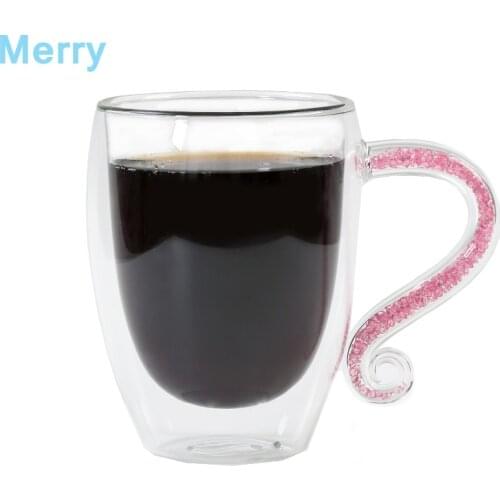Crystal Glass Coffee Mugs Double Wall Insulation Milk Tea Cup with Acrylic Rhinestones Filled Handgrip Personalized Customized