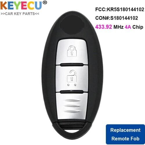 KEYECU Smart Remote Control Car Key for Nissan Qashqai 12/2013- 2017, Fob 2 Button - 433.92MHz - 7953XTT 4A Chip - S180144102