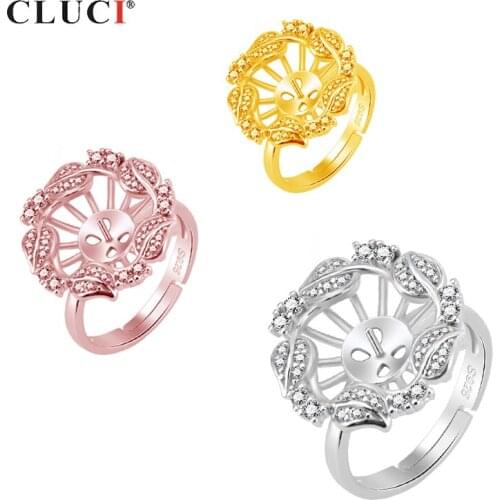 CLUCI 925 Sterling Silver Flowers Ring For Women Zirconia Pearl Ring Mounting Jewelry for Wedding Silver 925 Flower Ring Gift
