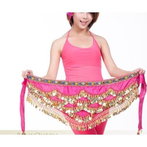 Beautiful!! Belly dance clothes belly dance belly chain 328 gold color coins single row gem belly chain 2pcs/lot free postage