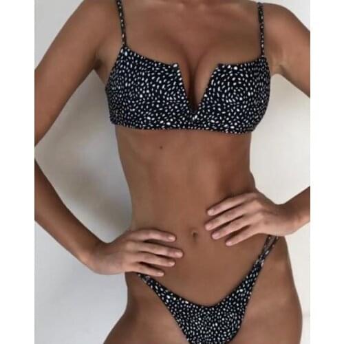 Neck V Thong Biquini Swimsuit Women Solid Leopard Sexy Bikini Set Two Piece Swimwear Female Swimming Suit Beachwear Bathing Suit