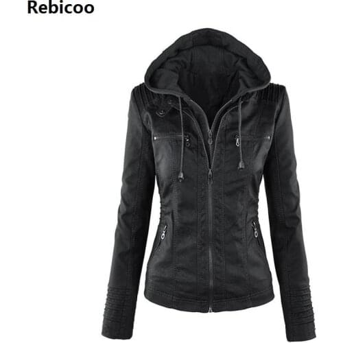 Gothic faux leather Jacket Women hoodies Winter Autumn Motorcycle Jacket Black Outerwear faux leather PU Jacket Coat HOT