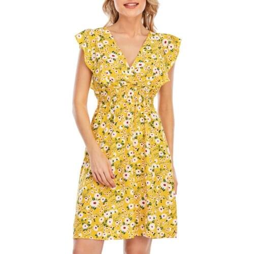 Summer Women Dress Ruffle Printed Summer Sleeveless V Neck Dress Elegant Sexy Party Streetwear plus size Working штаны