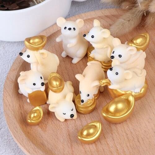 Cute Mouse Figurines Gold Miniatures Figurine Craft Garden Decoration 2020 year