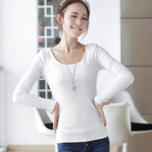 Fashion Sexy casual wild U-neck long-sleeved t-shirt 2019 womens new autumn and winter Slim thin cotton t-shirt female