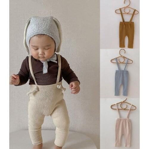 Infant Baby Soft Cotton Pants Ribbed Suspender Pant for Toddler Boys Girls Vertical Strips Knitted Bottoms High Elastic