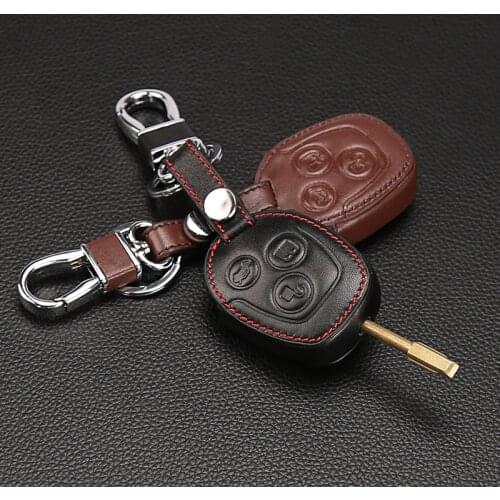 Genuine Leather car key cover sticker set protector accessories fit for ford Mondeo Fiesta Focus C-Max KA GALAXY remote holder