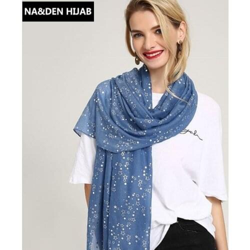 New plain solid hot silver star pattern viscose women scarf shimmer tassels hijab shawls muslim head wraps 10ps fast shipping