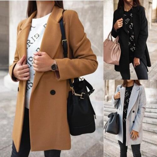 Autumn / Winter 2020 Solid Color Long Sleeve Double Button Suit Collar Wool Coat Womens Casual Loose Plus Size S-5xl Top