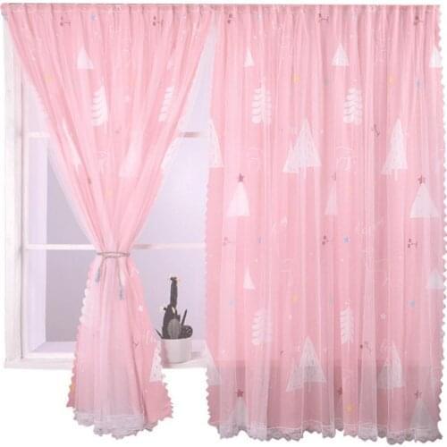 Printed Punch-free Fastener Tape Curtain Nordic Style Bedroom Window Door Decor Shading Curtains for Living Room Home Decor