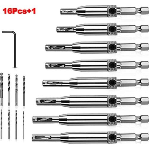 Door Window Hinge Center Drill Bit Set Hole Opener Hole Punch Hexagon Drill Bit Positioning Shape Hole Kit 17PCS/set