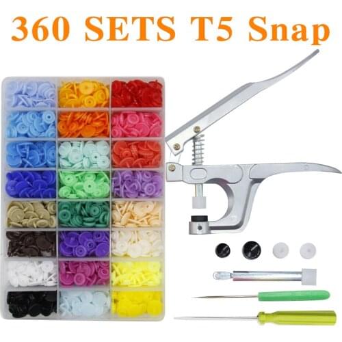 U Shape Fastener Snap Pliers & 360 sets T5 Snap Poppers Plastic Buttons Kit Snaps Cloth Buttons DIY Sewing and Crafting Tool