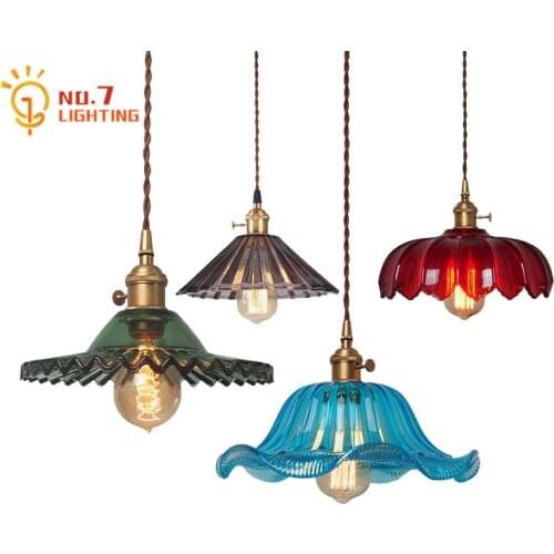 Nordic Vintage Copper Stained Glass Pendant Lights for Room Decor Loft Kitchen Hanging Lamp Suspension Dining Room Furniture Bar