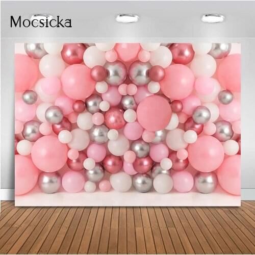 Pink Balloons Girl Newbron Baby Art Photocall Backdrop Birthday Party Decoration Supplies Children Baby Portrait Photo Booth