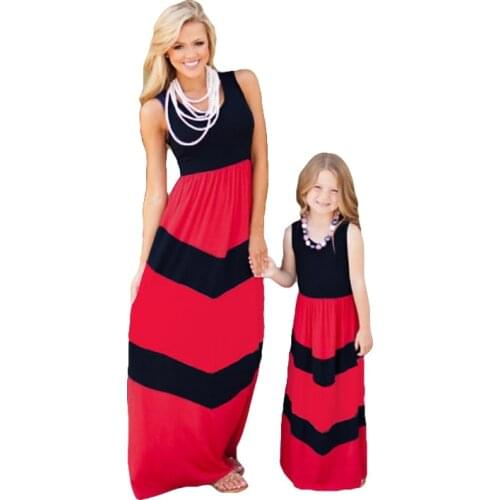 Stitching Color Mother Daughter Dress Stripe Long Dress Family Look Mommy And Me Clothes Family Matching Outfit Family Dress
