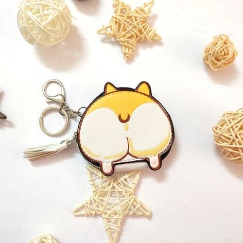 Cute Corgi Butt Lady Coin Purse Zipper Girl Pendent Mini Wallet USB Cable Earphone Bag