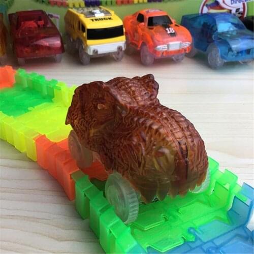Dinosaur Track Cars Compatible with Most Tracks Light Up Racing Track Accessories with 3 Flashing LED Lights