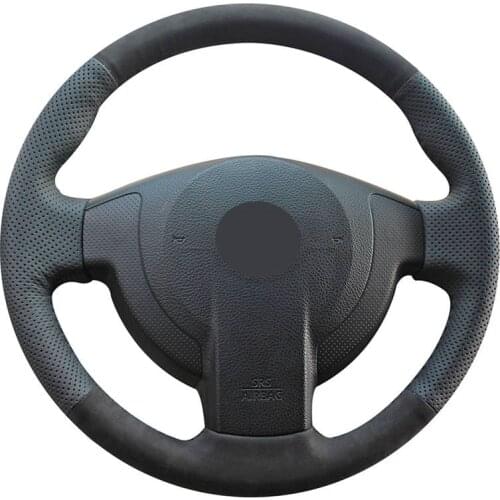 Hand-stitched Black Genuine Leather Suede Car Steering Wheel Cover for Nissan Qashqai 2007-2013 X-Trail NV200 Serena Evalia AD