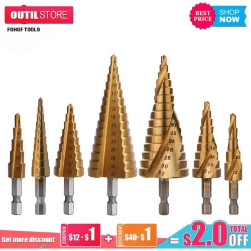 HSS Titanium Coated Step Drill Bit High Speed Steel Cone Drilling Power Tools For Metal Wood Hole Screw Reaming Cutter Grinder
