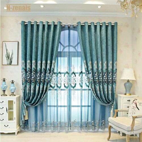 Flower Hollow Embroidery Tulle Curtain Modern Curtain for Living Room and Bedroom Left and Right Biparting Open
