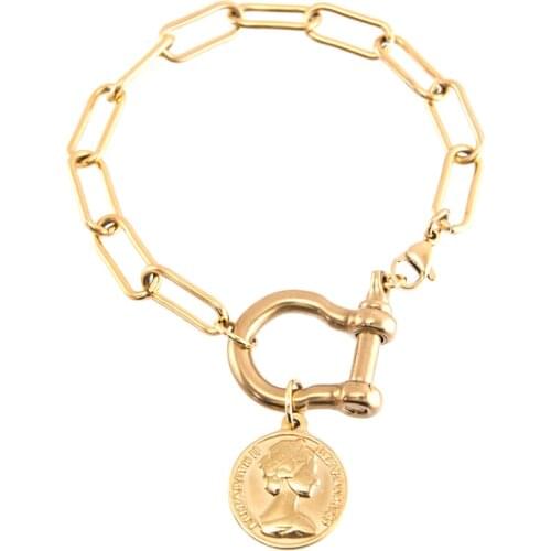 Stainless Steel Lucky Coin Saint Mary Handmade U-shaped Tie Bracelet For Women Men Hip Hop Thick Chains bangle Party Jewelry