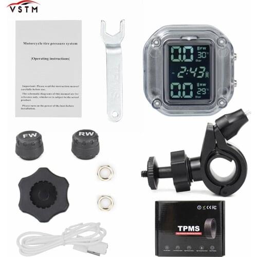 High Quality USB Solar Charging Motorcycle TPMS Motor Tire Pressure Tyre Temperature Monitoring Alarm System with 2 External Sen