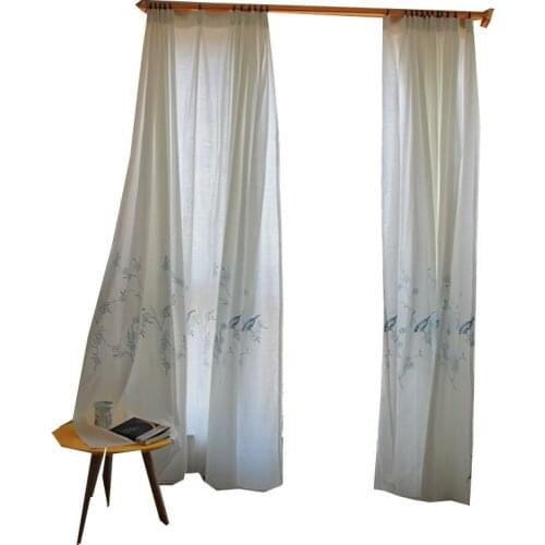 Embroidered Bird and Flowers Design Cotton Linen Curtains For Living Room Bedroom Fresh White Tulle Sheer Curtain Window Drapes