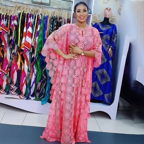 Plus Size Clothing Sexy Floral Hollow Out Design Dashiki African Dresses For Women Loose Femme Muslim Fashion Islamic Style