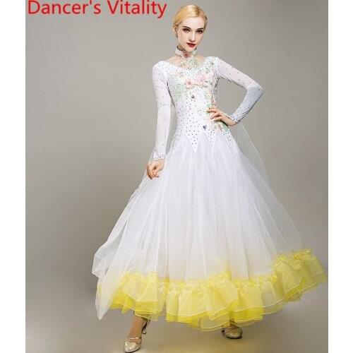 Winter New Modern Dance Wear Racing Customized Diamond 4 Colors Dress Ballroom National Standard Waltz Jazz Dancing Stage Outfit